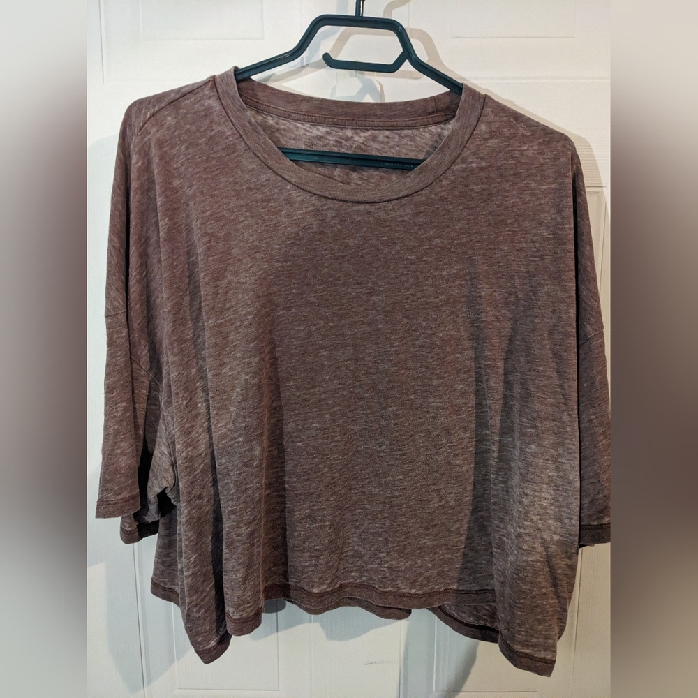 American Eagle Outfitters Rose Brown Cropped Oversized Short Sleeves Tee